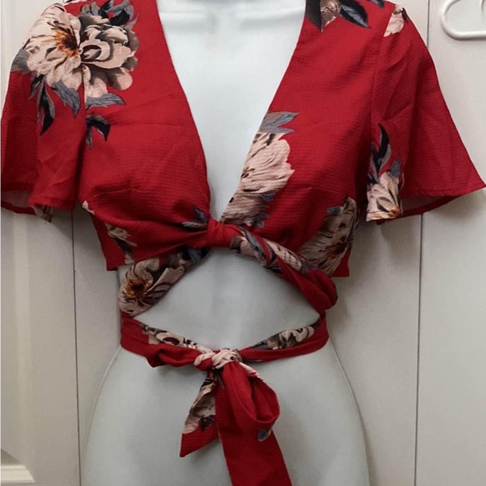 Floral Red Wrap Top